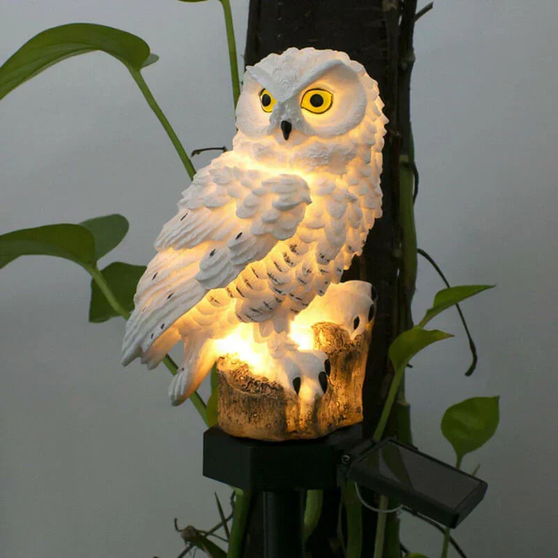Lunvra Zonnelamp – Decoratieve solarlamp in uil-design met warm wit licht voor buiten