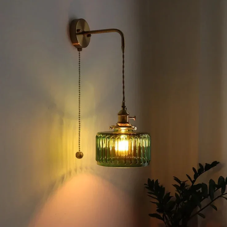 Stylish Japanese-Style LED Wall Sconce – Green Glass, Copper Frame