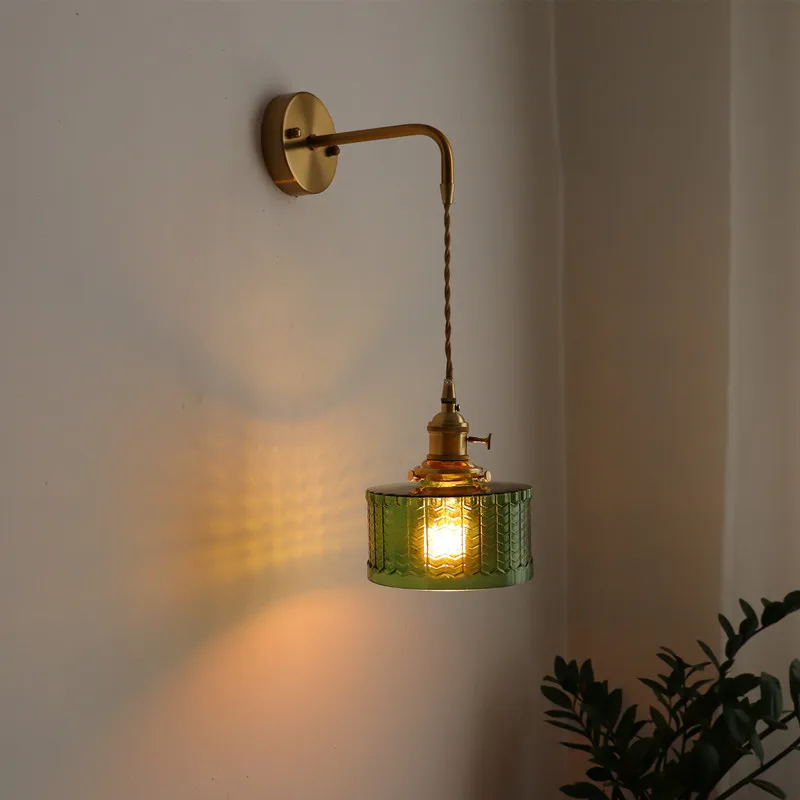 Stylish Japanese-Style LED Wall Sconce – Green Glass, Copper Frame