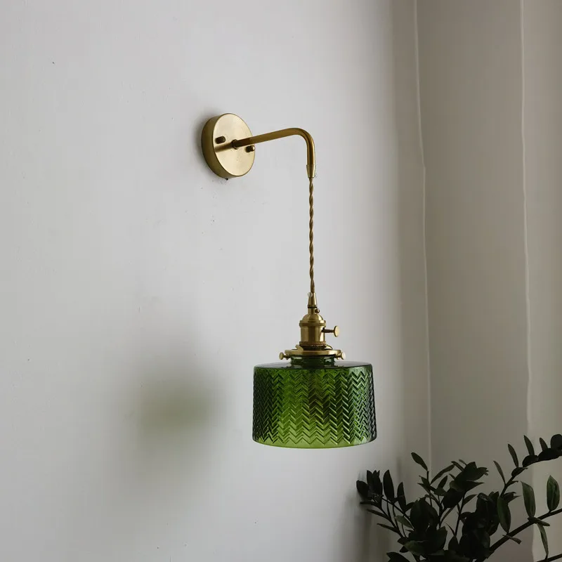 Stylish Japanese-Style LED Wall Sconce – Green Glass, Copper Frame