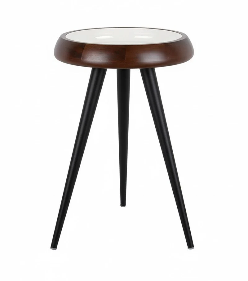 Tavolino Tripod 41.5x41.5x54 cm Noce Caldo e Avorio