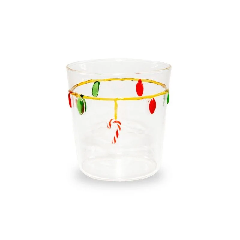 Bicchiere in Vetro Borosilicato Decorato Luci di Natale 250ml Trasparente Multicolore Wd Lifestyle