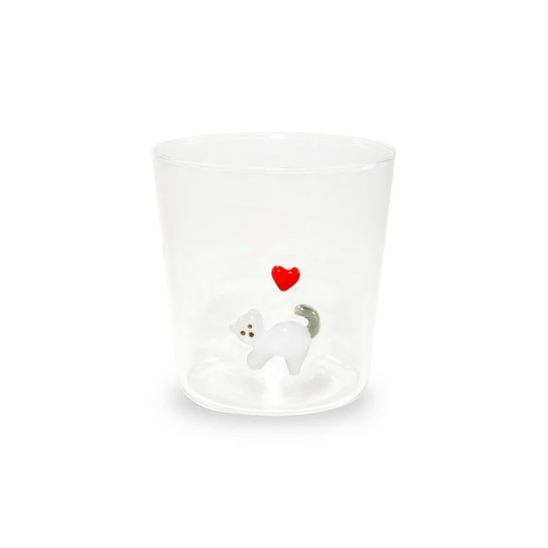 Bicchiere in Vetro Borosilicato con Decorazione Gatto 250 ml Trasparente Wd Lifestyle
