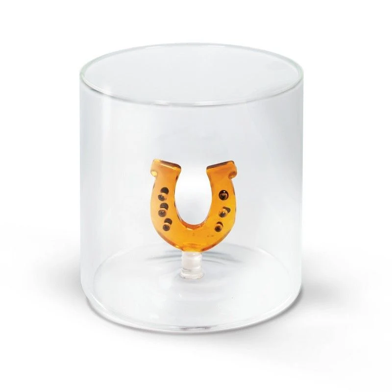 Bicchiere in Vetro Borosilicato con Statuina Ferro di Cavallo 250ml Trasparente Wd Lifestyle