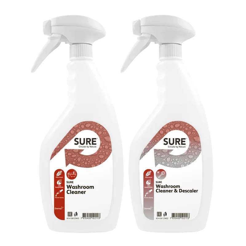 Kit flaconi vuoti 750 ml con etichette Diversey Flaconi con spruzzatore per SURE Washroom Cleaner & Descaler 1 pezzo DISPONIBILE IN 7 GIORNI LAVORATIVI