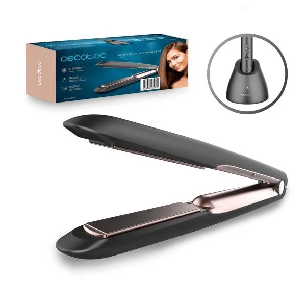 Cecotec Bamba RitualCare Liberty Pro Piastra per Capelli - Autonomia 40min - Base di Ricarica Portatile - Temperatura Regolabile - Rivestimento Ceramico - Blocco di Sicurezza - Piastre Flottanti - Colore Nero