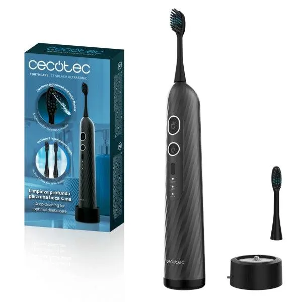 Cecotec ToothCare Jet Splash UltraSonic Spazzolino e Irrigatore Dentale - Serbatoio 60ml - Pressione 120PSI - 3 Modalità - Autonomia di 4 Settimane - IPX7 - Testine Incluse - Timer - Colore Grigio Scuro