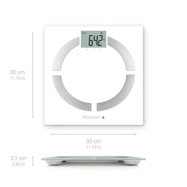 Medisana BS444 Bilancia Analisi Corporale con Bluetooth - Misurazione Peso, IMC, BMR e Composizione Corporale - Sensori Alta Precisione - Display LCD Facile da Leggere - Memoria per 8 Utenti - Sincronizzazione con App