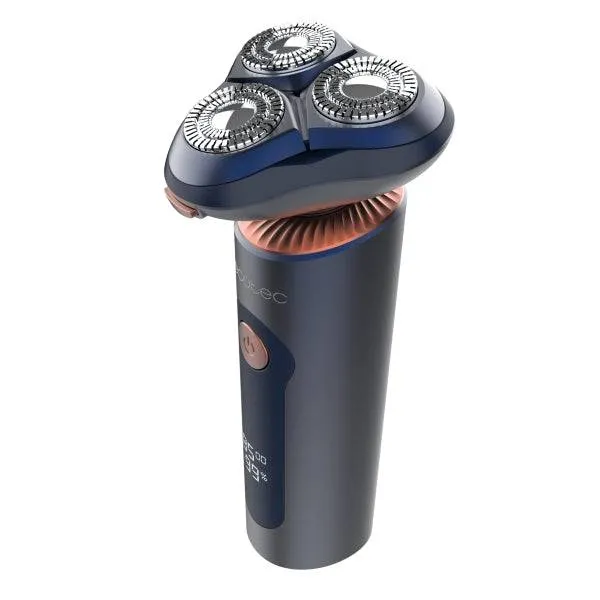 Cecotec PrecisionCare Pro Rasoio Rotativo - Display LCD - Lame di Titanio Doppie - Autonomia 80min - Resistenza IPX6 - Base di Ricarica - Colore Blu Marino