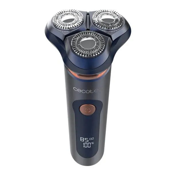 Cecotec PrecisionCare Pro Rasoio Rotativo - Display LCD - Lame di Titanio Doppie - Autonomia 80min - Resistenza IPX6 - Base di Ricarica - Colore Blu Marino