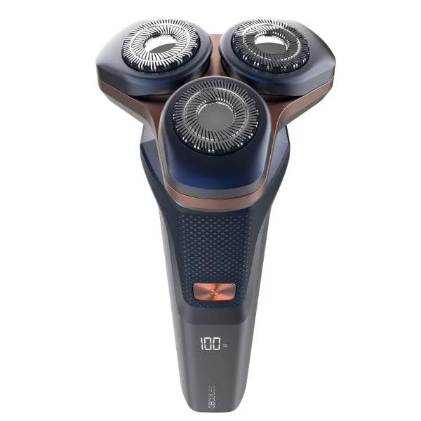 Cecotec PrecisionCare Aluminum Rasoio Rotativo - Autonomia fino a 2h - Testina Magnetica - Velocità 8500rpm - Display LED - Rivestimento Titanio - Colore Blu Marino