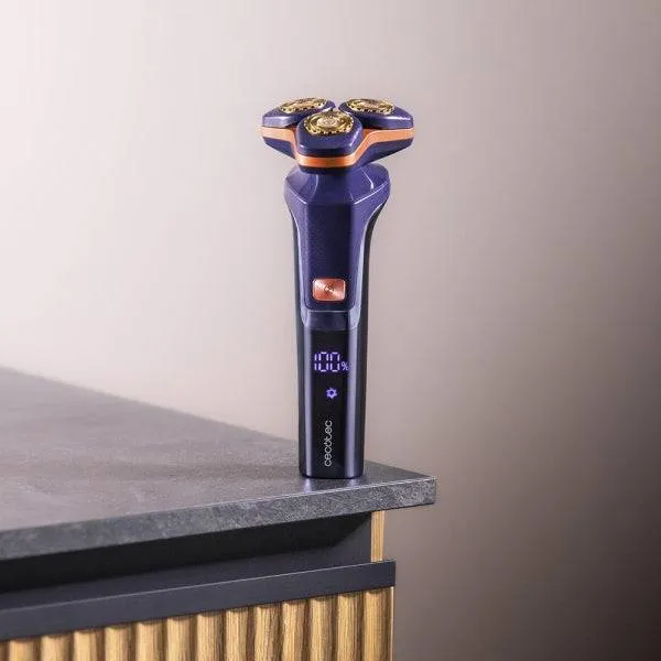 Cecotec PrecisionCare Aluminum Rasoio Rotativo - Autonomia fino a 2h - Testina Magnetica - Velocità 8500rpm - Display LED - Rivestimento Titanio - Colore Blu Marino
