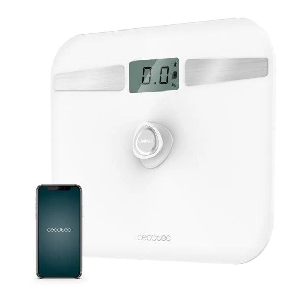 Cecotec Surface Precision 10200 Smart Healthy White Bilancia Pesapersone fino a 180kg - Energia senza Pile - Bluetooth - 4 Sensori - Cristallo Temperato - Piedini Antiscivolo - Spegnimento Automatico - Colore Bianco