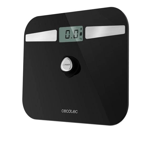 Cecotec Surface Precision 10200 Smart Healthy Black Bilancia Pesapersone fino a 180kg - Energia senza Pile - Bluetooth - 4 Sensori - Cristallo Temperato - Piedini Antiscivolo - Spegnimento Automatico - Colore Nero