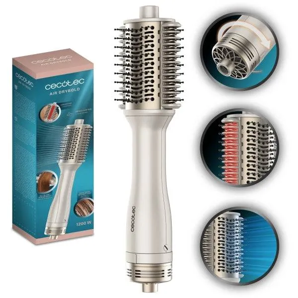 Cecotec Air DryBold Spazzola Soffiante - 1200W - Piastre Riscaldanti - Temperatura Regolabile - Rivestimento Ceramico - Generatore di Ioni - Multifunzione - Punta Fredda - Colore Bianco