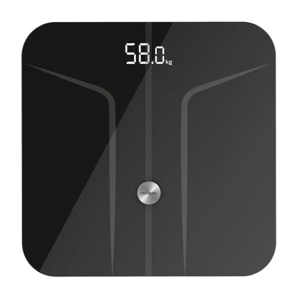 Cecotec Surface Precision 9750 Smart Healthy Bilancia Pesapersone fino a 180kg - Bluetooth 4.0 - Piedini Antiscivolo - Funzione Bambino - Vetro Temperato - 4 Sensori - Metro da Sarto - 300x300mm - Colore Nero