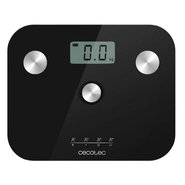 Cecotec Surface Precision EcoPower 10100 Full Healthy Black Bilancia Pesapersone fino a 180kg - Misurazione Bioimpedenza - Vetro Temperato - 4 Sensori - Piedini Antiscivolo - Ultrasottile - Colore Nero