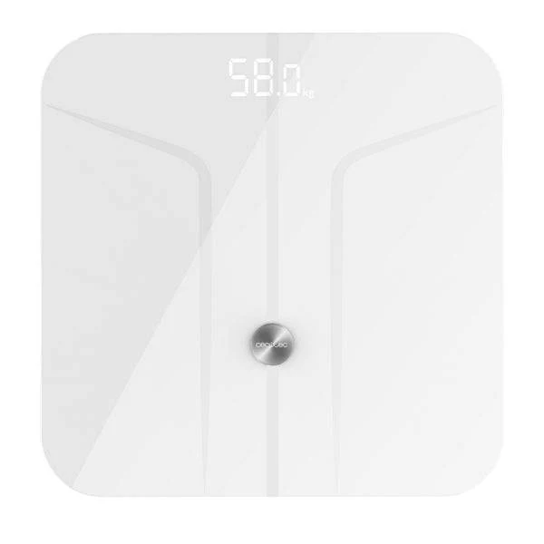 Cecotec Surface Precision 970 Smart Healthy Bilancia Pesapersone - Bluetooth - Display LED - Vetro Temperato - Misurazione Bioimpedenza - Supporta fino a 180kg - 278x278mm - Colore Bianco