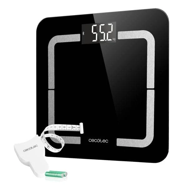 Cecotec Surface Precision 9500 Smart Healthy Bilancia Pesapersone - Bluetooth - Display LCD - Acciaio Inossidabile - Vetro Temperato - Supporta fino a 180kg - 310x310mm - Colore Nero