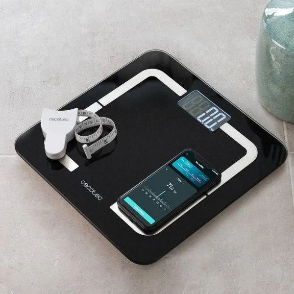 Cecotec Surface Precision 9500 Smart Healthy Bilancia Pesapersone - Bluetooth - Display LCD - Acciaio Inossidabile - Vetro Temperato - Supporta fino a 180kg - 310x310mm - Colore Nero