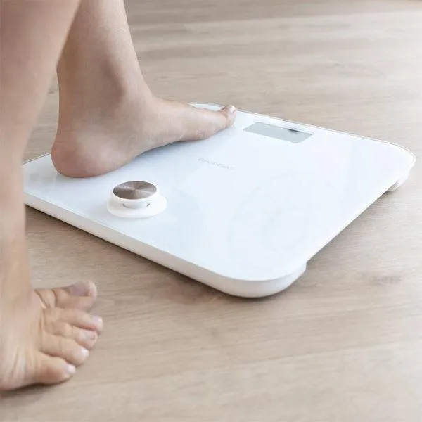 Cecotec Surface Precision 10000 Healthy White Bilancia Pesapersone - Energia senza Pile - 4 Sensori di Precisione - Cristallo Temperato - Display LCD - Spegnimento Automatico - Piedini Antiscivolo - Colore Bianco