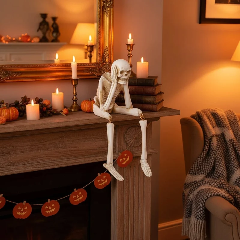 Halloween Decorative Skeleton Figurine with Dangling Legs for a Party