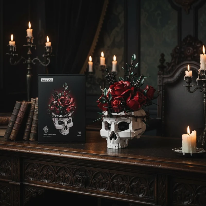 Halloween Magnetic and Construction Blocks for Children with a Skull and Roses, Over 1,000 Pieces
