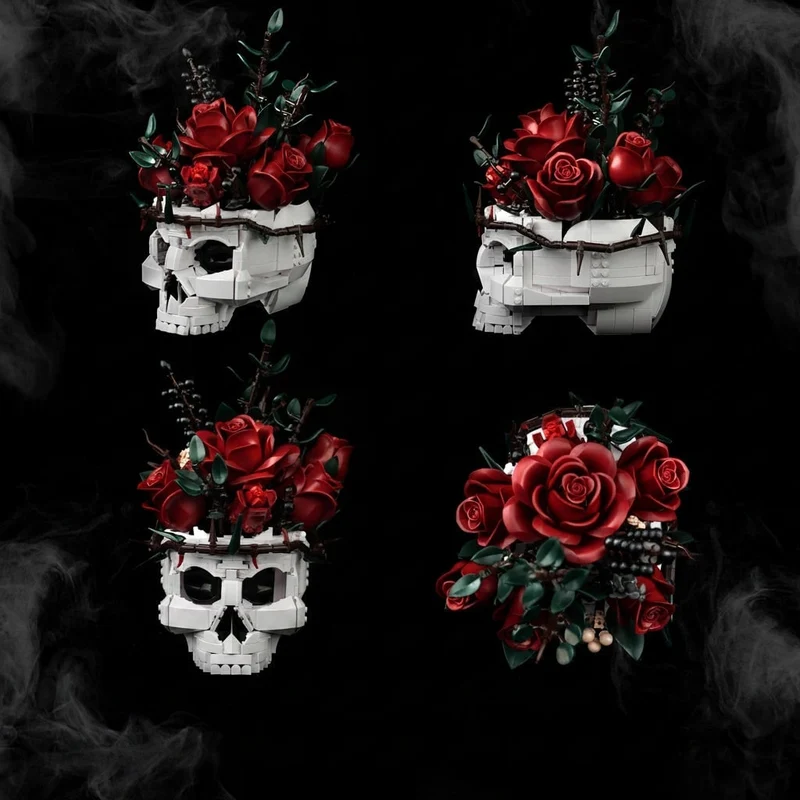 Halloween Magnetic and Construction Blocks for Children with a Skull and Roses, Over 1,000 Pieces