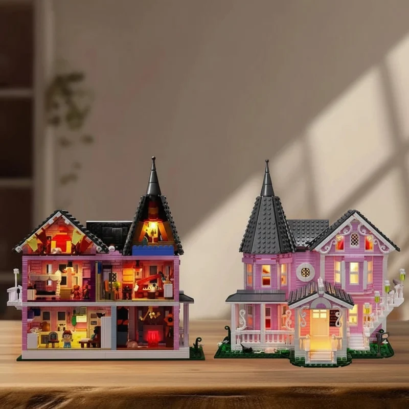 Halloween Victorian House Building Blocks with LED Lighting and 1349 Building Pieces