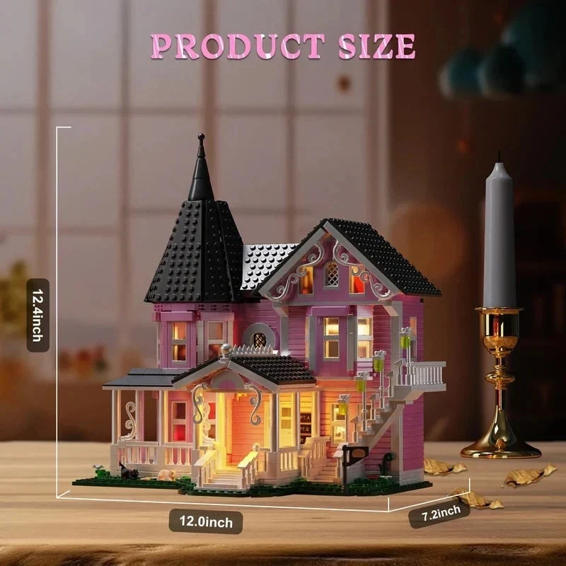 Halloween Victorian House Building Blocks with LED Lighting and 1349 Building Pieces
