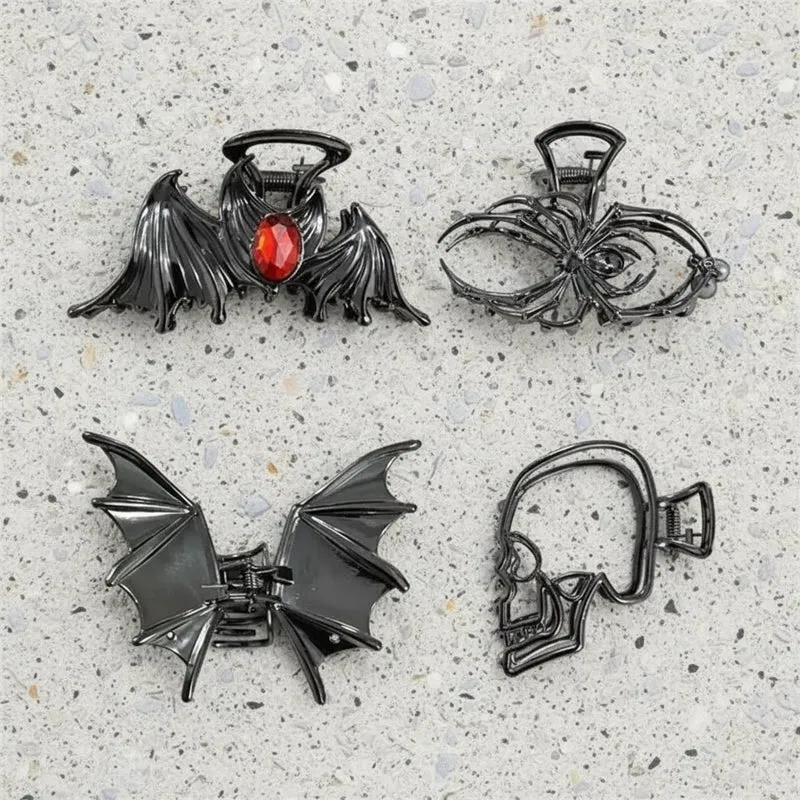 Halloween Spider, Bat, and Skull Hair Clips and Barrettes for a Party