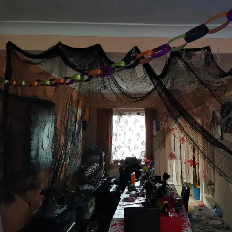 Halloween Black Spider Web Gauze Decoration for Home and Garden