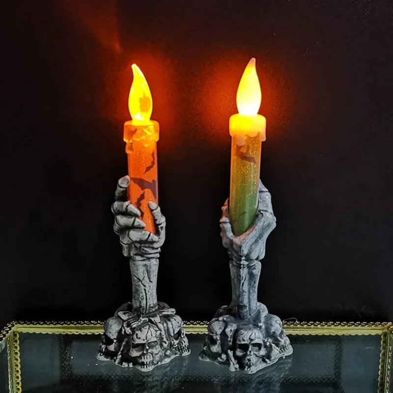 Halloween decoration LED skeleton candle with skulls, spooky decorative candle for parties and the garden