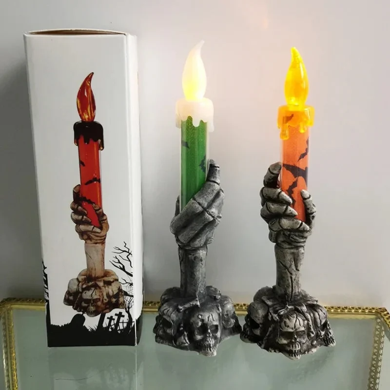 Halloween decoration LED skeleton candle with skulls, spooky decorative candle for parties and the garden