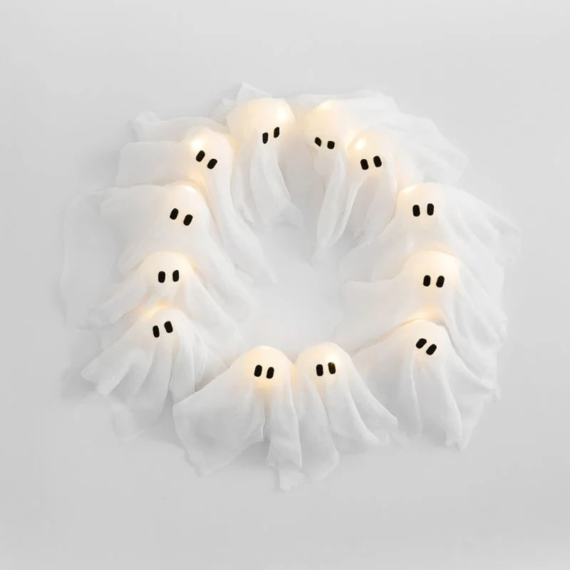 Halloween Decorative Wreath with 12 Ghosts and LED Lighting