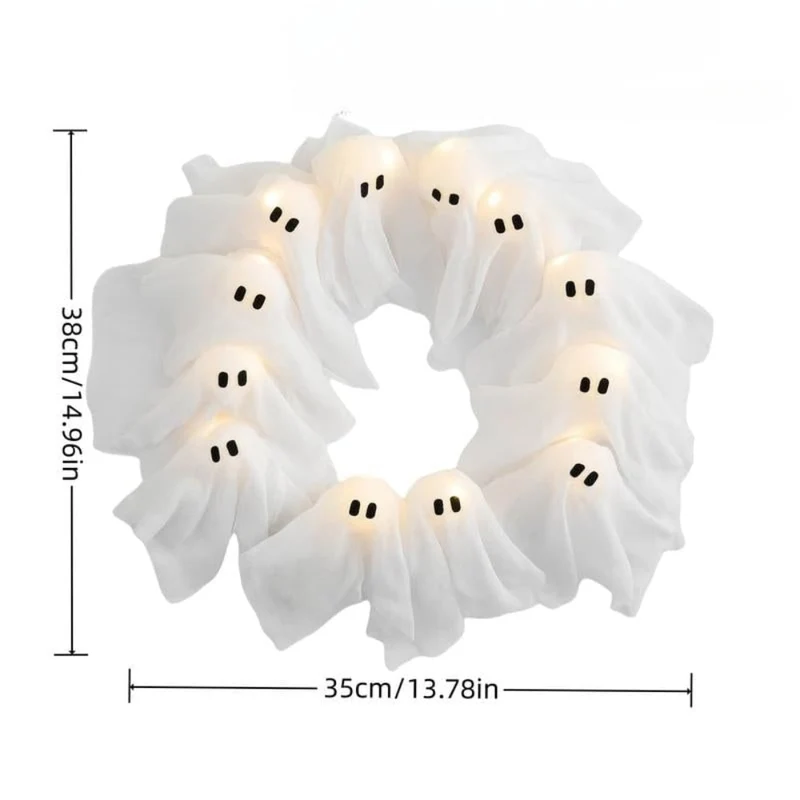 Halloween Decorative Wreath with 12 Ghosts and LED Lighting