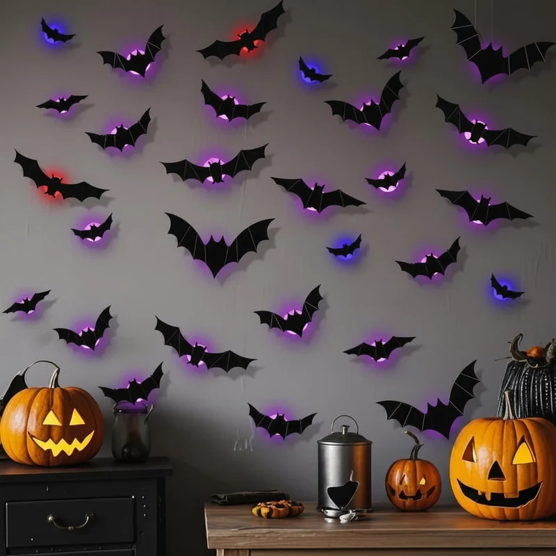 Halloween Decorative 3D Bat Decorations with LED Lighting for Indoors and Gardens