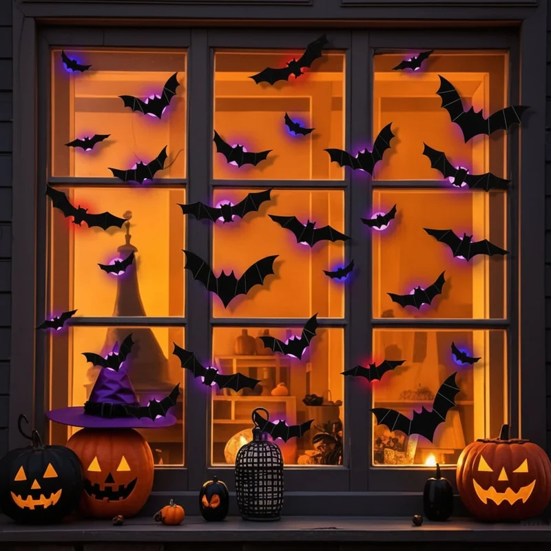 Halloween Decorative 3D Bat Decorations with LED Lighting for Indoors and Gardens