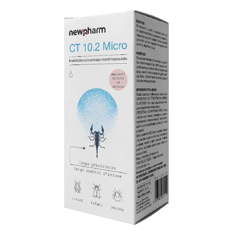 Insetticida concentrato microincapsulato per blatte, formiche, pulci e zecche Newpharm CT 10.2 Micro 1 L