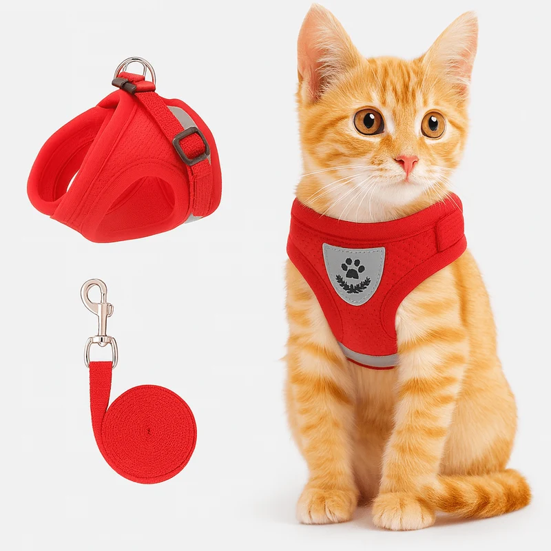 Kattentuigje met riem – Verstelbaar mesh met reflecterende streep