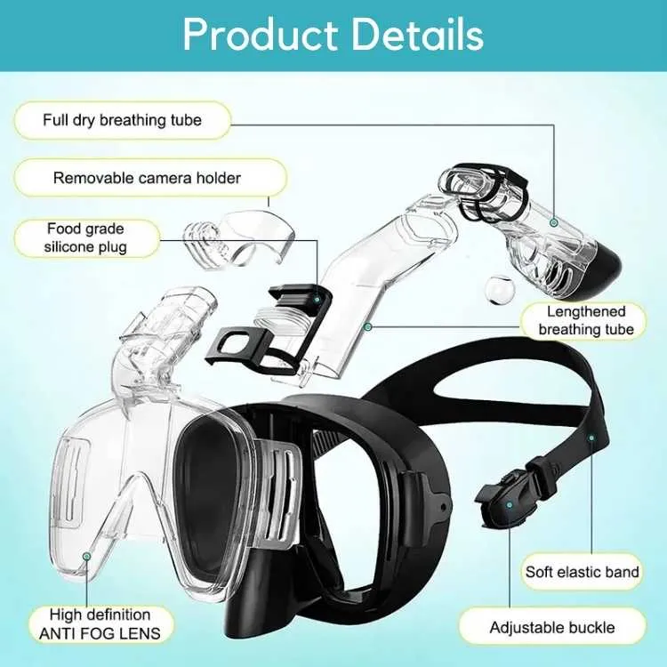 Snorkelmasker – 180 graden zicht, opvouwbaar en met droge snorkeltop