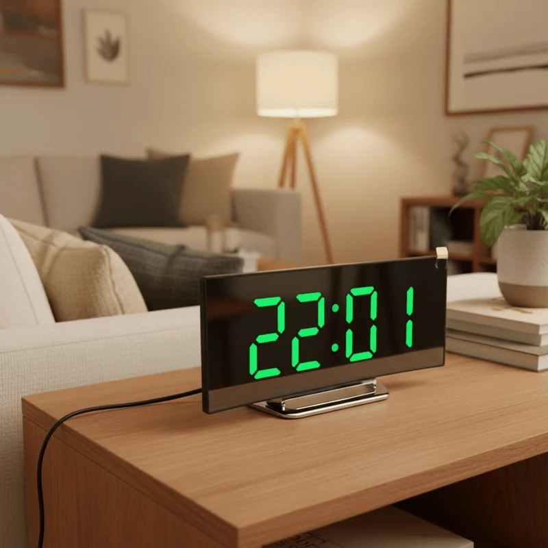 Digitale wekker – Groot ledscherm met spiegelafwerking en stil ontwerp