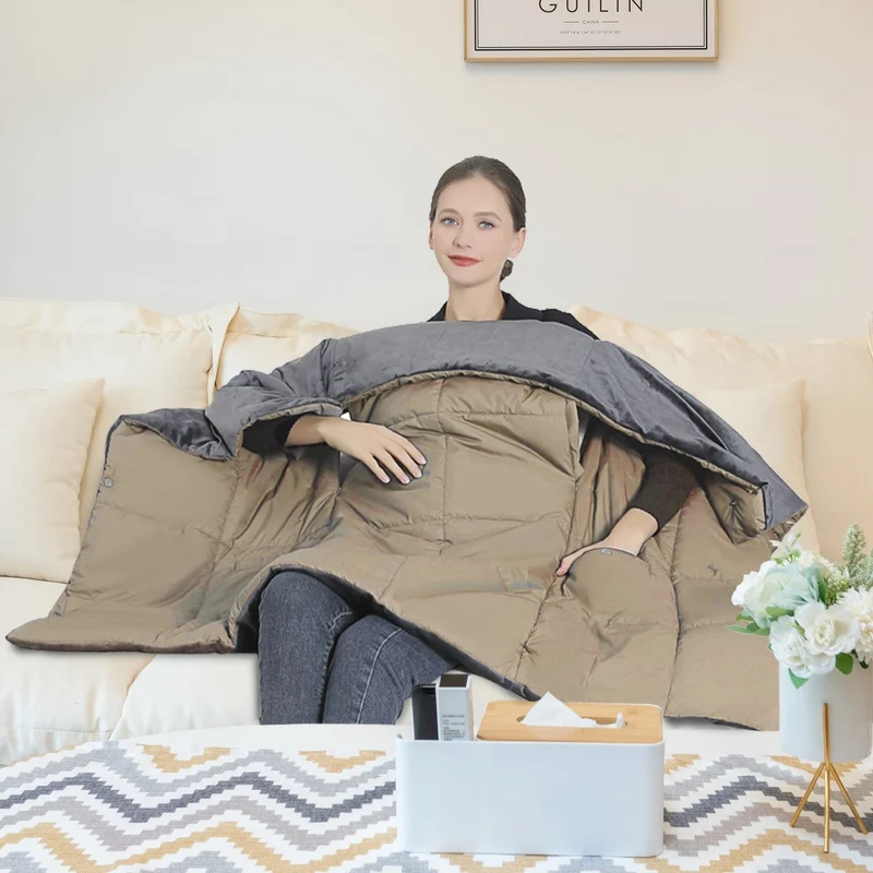 USB-Heated Electric Blanket with Poncho Function, Pockets, and Hand Openings