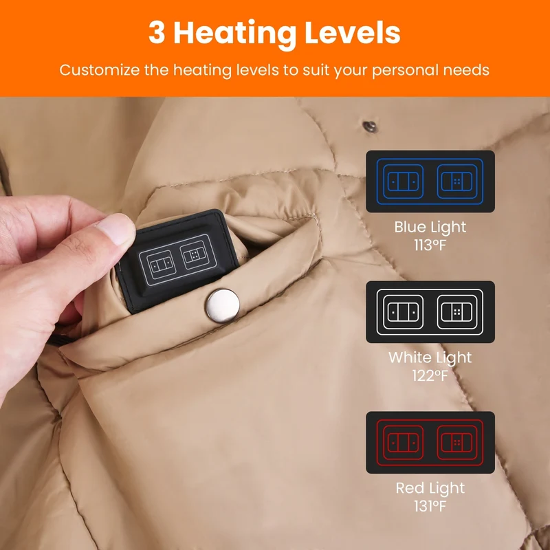 USB-Heated Electric Blanket with Poncho Function, Pockets, and Hand Openings