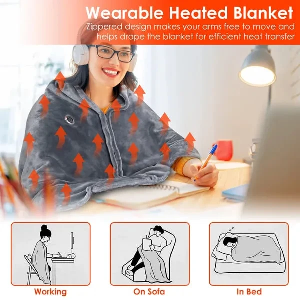 Electric Heated Blanket Poncho with USB Power and Adjustable Temperature
