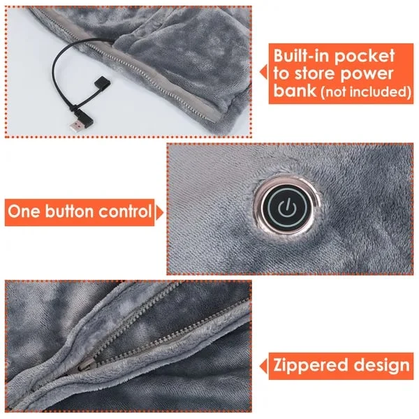 Electric Heated Blanket Poncho with USB Power and Adjustable Temperature