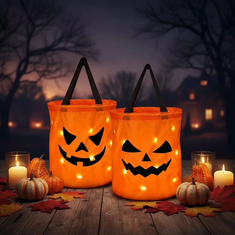 Halloween Laptop and Shoulder Bag for Women and Men with LED Lights and Glowing Pumpkin