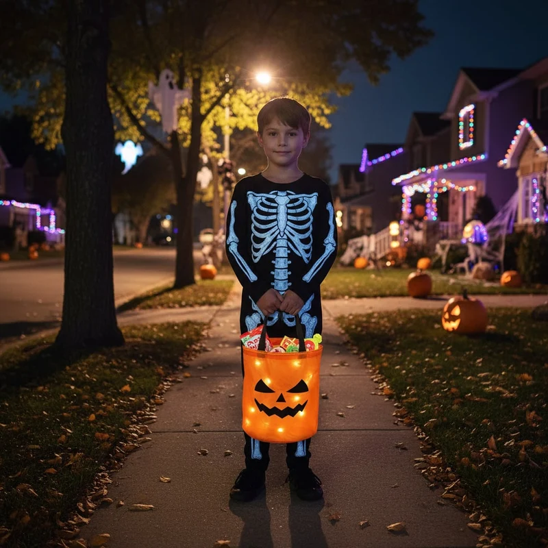 Halloween Laptop and Shoulder Bag for Women and Men with LED Lights and Glowing Pumpkin