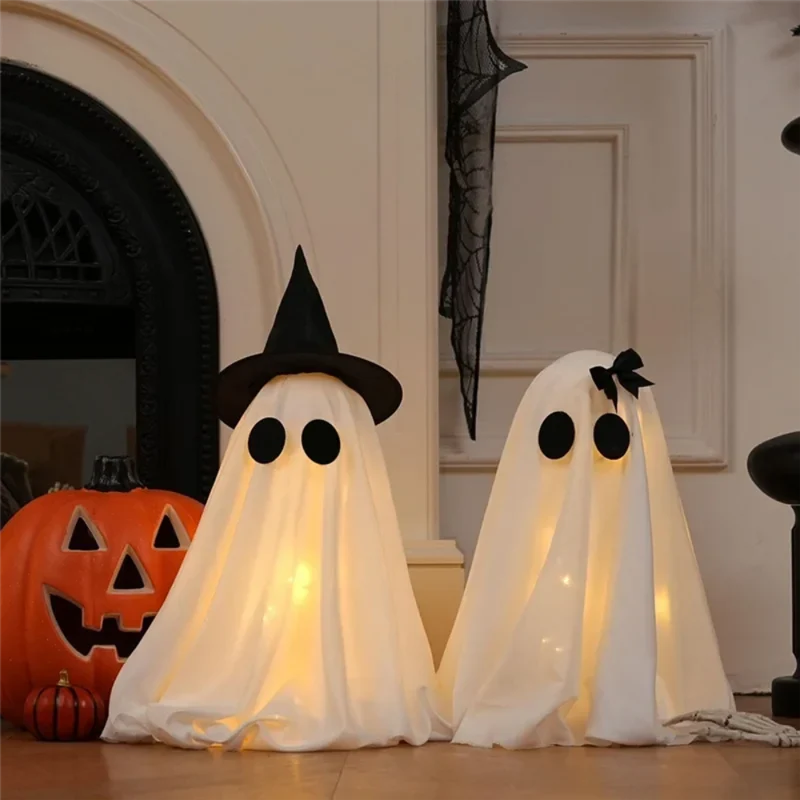 Halloween Ghost Ornaments and Decorations with LED Lights, Illuminated, Set of 2
