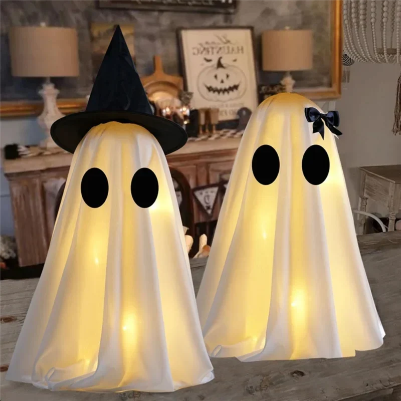 Halloween Ghost Ornaments and Decorations with LED Lights, Illuminated, Set of 2